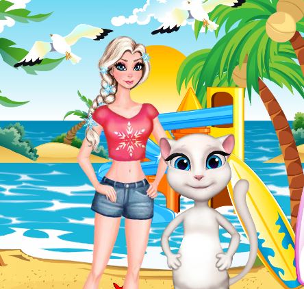 Jeu Elsa et Angela font du surf