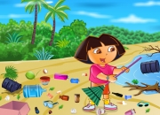 Jeu dora nettoie la plage